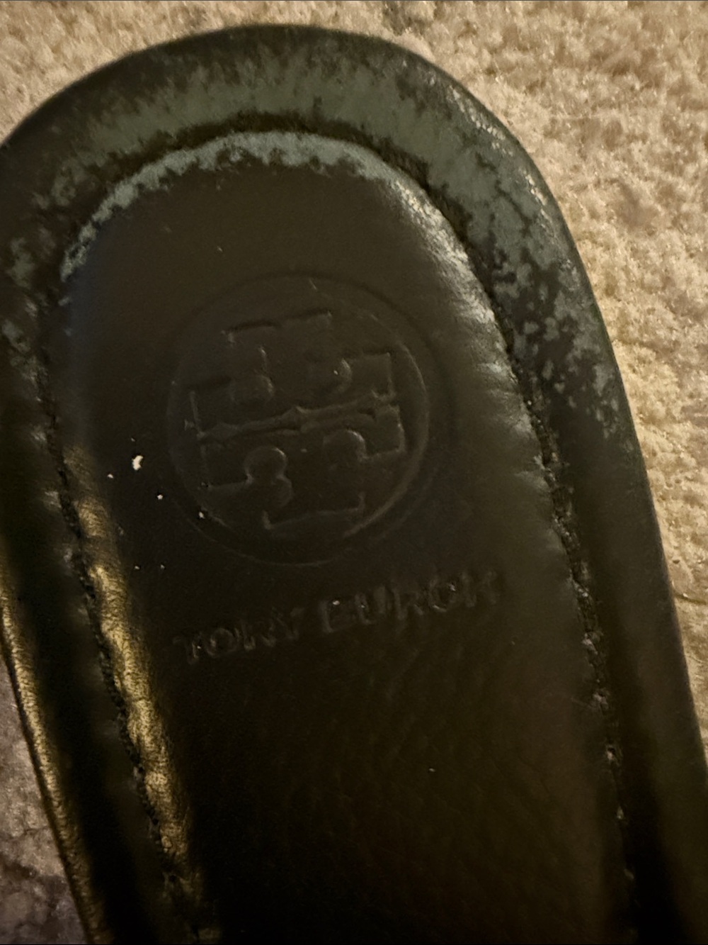 Tory Burch Black Leather Thong Sandals with Gold Logo Medallions - Picture 3 of 7